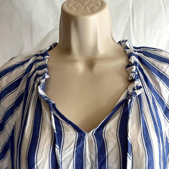St Johns Bay NWT Blue White Striped Vneck Ruffled Boho Blouse Size Small - Picture 3 of 10